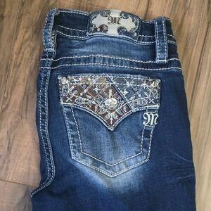 Miss Me Blue Bootcut Jeans with Embroidered Brown Pocket